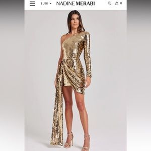Nadine Merabi gold sequin Celina dress small us 4